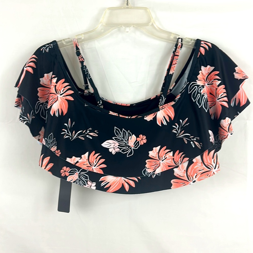 Temp Me - Black & Coral Floral Off the Shoulder Swim Top Removable strap… - Picture 4 of 6